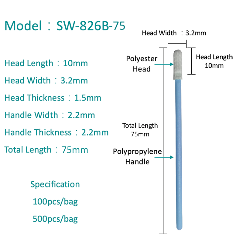 SW-826B-75 chemisch resistent polyester wattenstaafje
