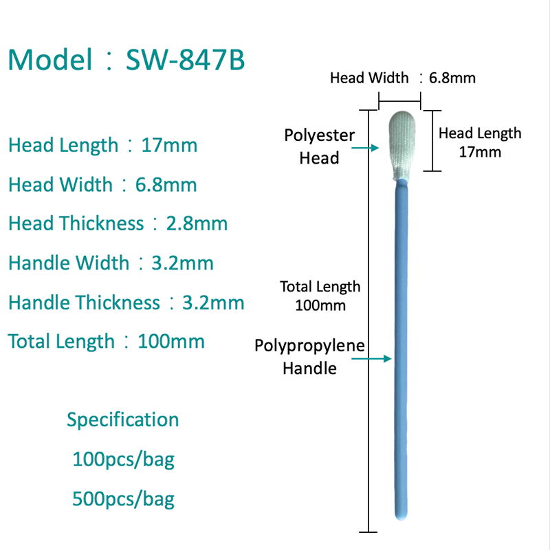 SW-847B afgeronde polyester tip Cleanroom Swab