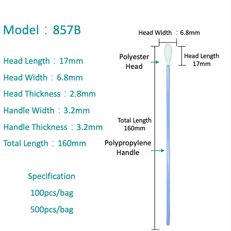 SW-857B Fijne tip Precisie Vezel Polyester Cleanroom Swab