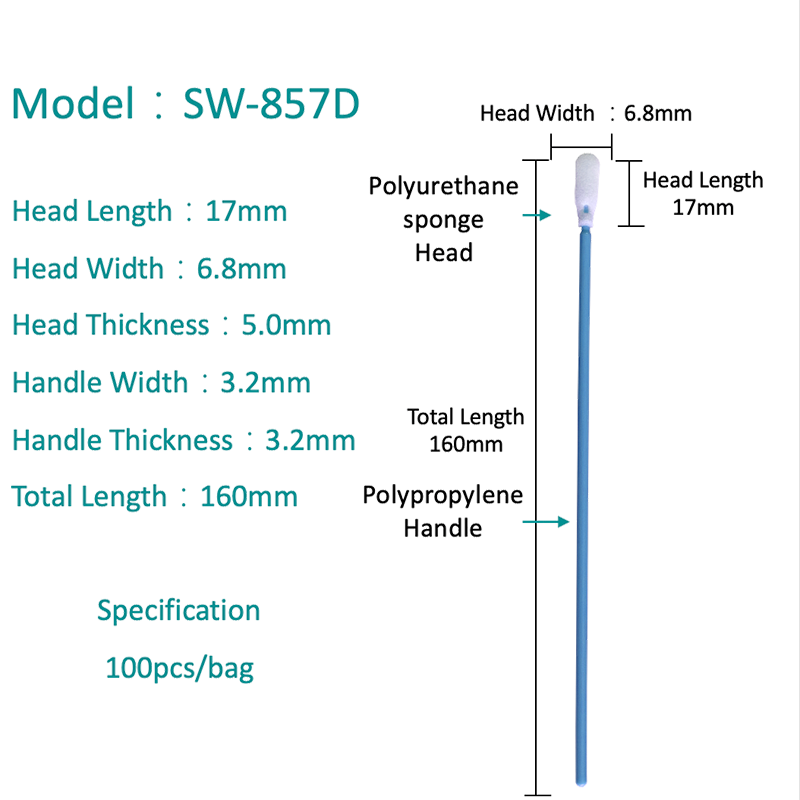 SW-857D Foam Head Diepte Cleanroom Swab